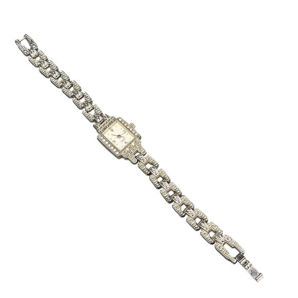 Vintage Women’s Diamond Quartz Watch Japan Movt Rectangular Bezel Crystals - Picture 5 of 9